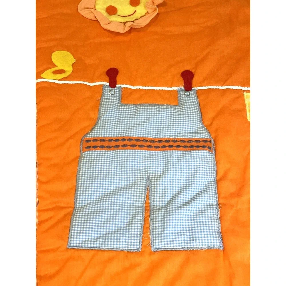 Vintage Baby Blanket Quilt Comforter 60 x 37 Clothes‎ Line Orange Gingham RARE